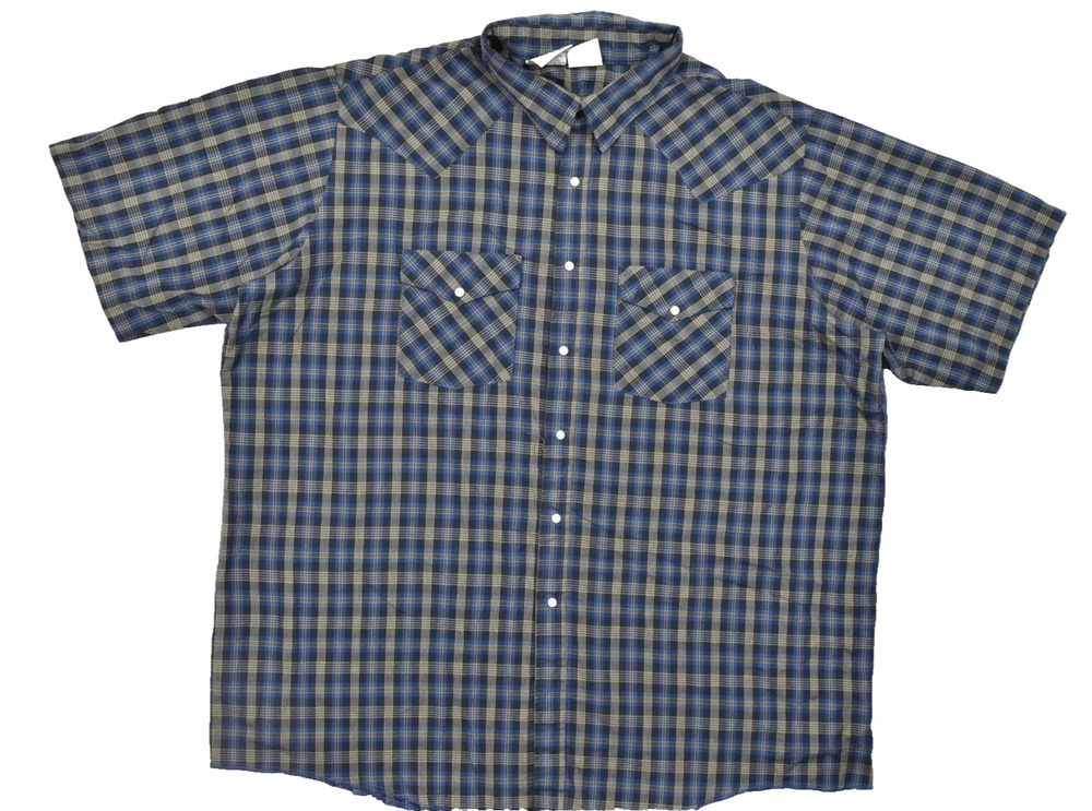 Western Frontier Mens Big 2X Short Sleeve Plaid Western Pearl Snap Shirt Blue